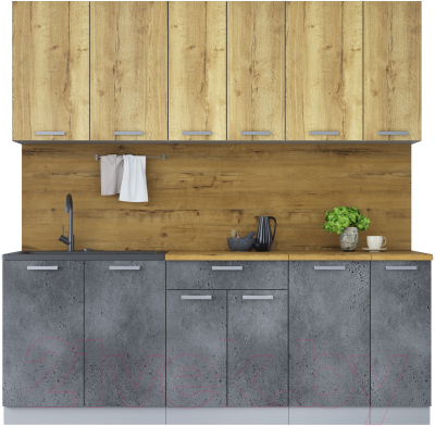 Кухонный гарнитур Интерлиния Мила Лайт 2.1 (дуб золотой/бетон портленд/дуб бунратти) - фото