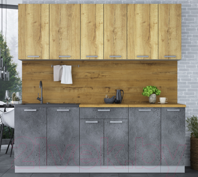 Кухонный гарнитур Интерлиния Мила Лайт 2.1 (дуб золотой/бетон портленд/дуб бунратти)