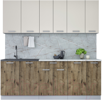 Кухонный гарнитур Интерлиния Мила Лайт 2.1 (персидский жемчуг/дуб веллингтон/серый каспий) - фото