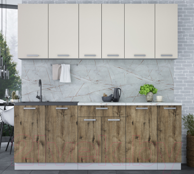 Кухонный гарнитур Интерлиния Мила Лайт 2.1 (персидский жемчуг/дуб веллингтон/серый каспий)