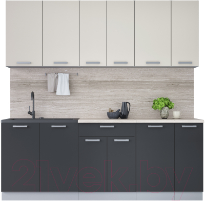 Кухонный гарнитур Интерлиния Мила Лайт 2.1 (персидский жемчуг/антрацит/травертин серый) - фото