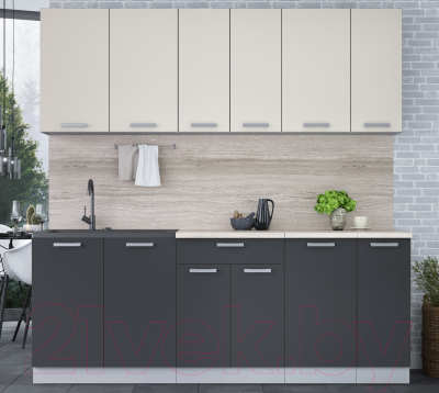 Кухонный гарнитур Интерлиния Мила Лайт 2.1 (персидский жемчуг/антрацит/травертин серый)