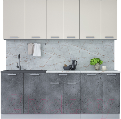 Кухонный гарнитур Интерлиния Мила Лайт 2.1 (персидский жемчуг/бетон портленд/серый каспий) - фото