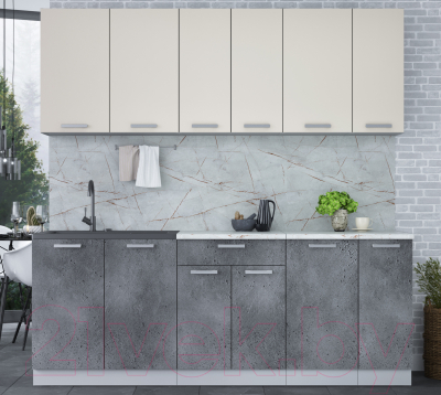 Кухонный гарнитур Интерлиния Мила Лайт 2.1 (персидский жемчуг/бетон портленд/серый каспий)