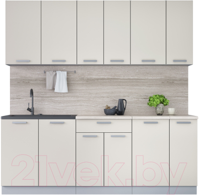 Кухонный гарнитур Интерлиния Мила Лайт 2.1 (персидский жемчуг/персидский жемчуг/травертин серый) - фото