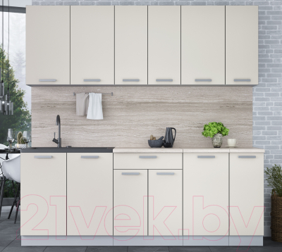 Кухонный гарнитур Интерлиния Мила Лайт 2.1 (персидский жемчуг/персидский жемчуг/травертин серый)