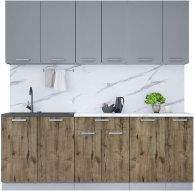 Кухонный гарнитур Интерлиния Мила Лайт 2.1 (серебристый/дуб веллингтон/белый гранит) - фото