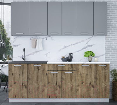 Кухонный гарнитур Интерлиния Мила Лайт 2.1 (серебристый/дуб веллингтон/белый гранит)