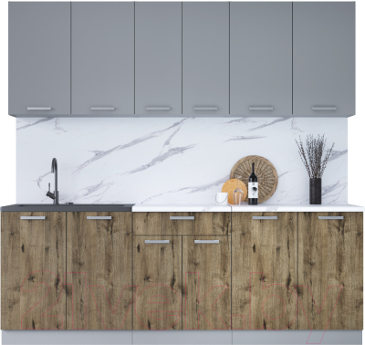 Кухонный гарнитур Интерлиния Мила Лайт 2.2 (серебристый/дуб веллингтон/белый гранит) - фото