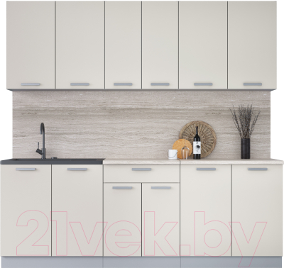 Кухонный гарнитур Интерлиния Мила Лайт 2.2 (персидский жемчуг/персидский жемчуг/травертин серый) - фото