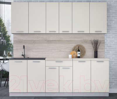 Кухонный гарнитур Интерлиния Мила Лайт 2.2 (персидский жемчуг/персидский жемчуг/травертин серый)