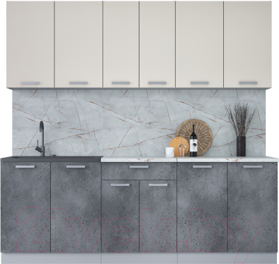 Кухонный гарнитур Интерлиния Мила Лайт 2.2 (персидский жемчуг/бетон портленд/серый каспий) - фото