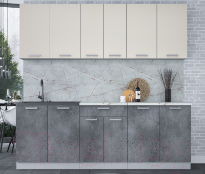 Кухонный гарнитур Интерлиния Мила Лайт 2.2 (персидский жемчуг/бетон портленд/серый каспий)