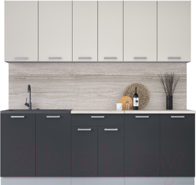Кухонный гарнитур Интерлиния Мила Лайт 2.2 (персидский жемчуг/антрацит/травертин серый) - фото