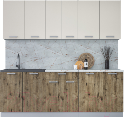 Кухонный гарнитур Интерлиния Мила Лайт 2.2 (персидский жемчуг/дуб веллингтон/серый каспий) - фото