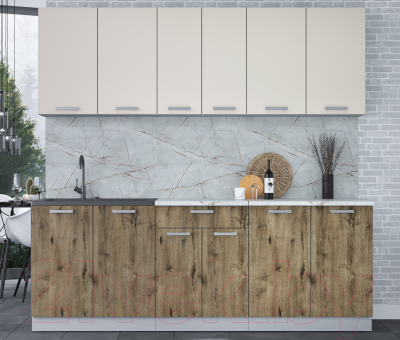 Кухонный гарнитур Интерлиния Мила Лайт 2.2 (персидский жемчуг/дуб веллингтон/серый каспий)