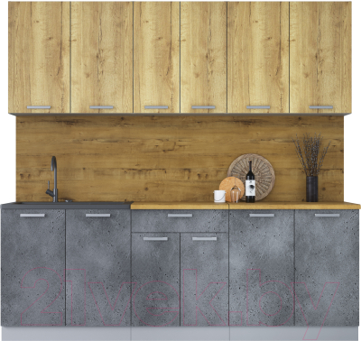 Кухонный гарнитур Интерлиния Мила Лайт 2.2 (дуб золотой/бетон портленд/дуб бунратти) - фото