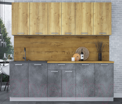 Кухонный гарнитур Интерлиния Мила Лайт 2.2 (дуб золотой/бетон портленд/дуб бунратти)