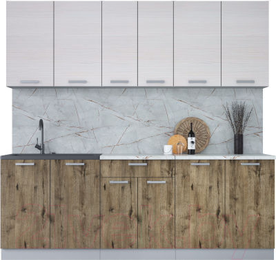 Кухонный гарнитур Интерлиния Мила Лайт 2.2 (вудлайн кремовый/дуб веллингтон/серый каспий) - фото