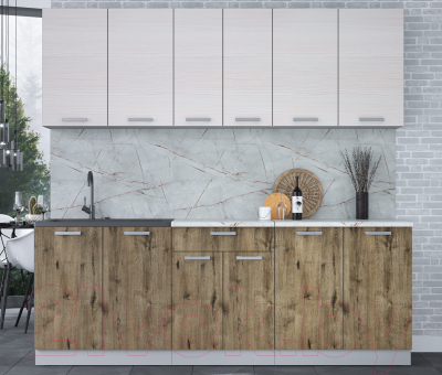 Кухонный гарнитур Интерлиния Мила Лайт 2.2 (вудлайн кремовый/дуб веллингтон/серый каспий)