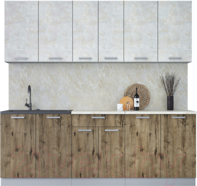 Кухонный гарнитур Интерлиния Мила Лайт 2.2 (бетон лайт/дуб веллингтон/опал светлый) - фото