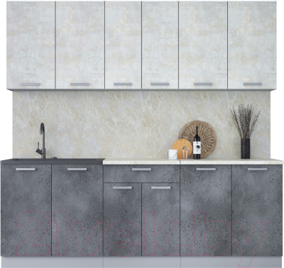 Кухонный гарнитур Интерлиния Мила Лайт 2.2 (бетон лайт/бетон портленд/опал светлый) - фото