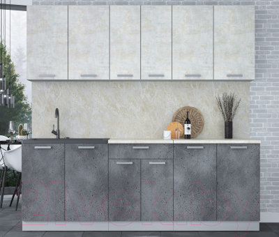 Кухонный гарнитур Интерлиния Мила Лайт 2.2 (бетон лайт/бетон портленд/опал светлый)