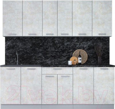 Кухонный гарнитур Интерлиния Мила Лайт 2.2 (бетон лайт/бетон лайт/кастилло темный) - фото