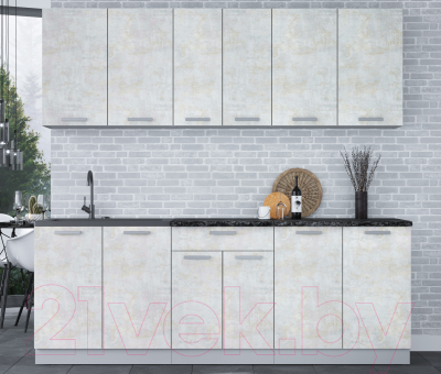 Кухонный гарнитур Интерлиния Мила Лайт 2.2 (бетон лайт/бетон лайт/кастилло темный)