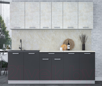 Кухонный гарнитур Интерлиния Мила Лайт 2.2 (бетон лайт/антрацит/опал светлый)