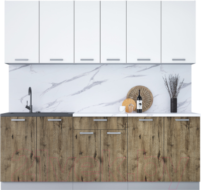 Кухонный гарнитур Интерлиния Мила Лайт 2.2 (белый платинум/дуб веллингтон/белый гранит) - фото