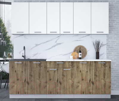 Кухонный гарнитур Интерлиния Мила Лайт 2.2 (белый платинум/дуб веллингтон/белый гранит)