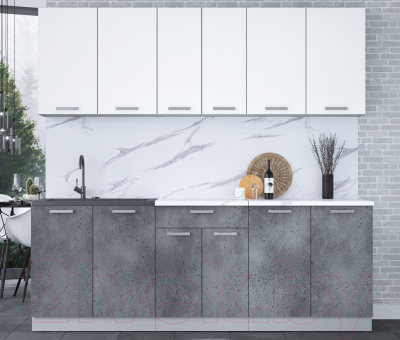 Кухонный гарнитур Интерлиния Мила Лайт 2.2 (белый платинум/бетон портленд/белый гранит)