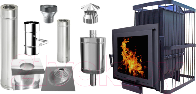 Печь-каменка КомфортПром Ретро Премиум Чугун Панорама Закрытая / 1002210040 - фото