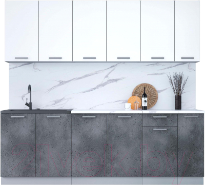 Кухонный гарнитур Интерлиния Мила Лайт 2.3 (белый платинум/бетон портленд/белый гранит) - фото