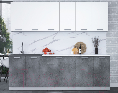 Кухонный гарнитур Интерлиния Мила Лайт 2.4 (белый платинум/бетон портленд/белый гранит)