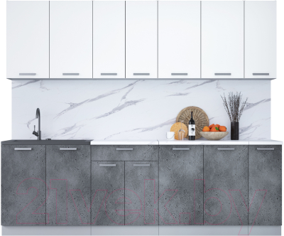 Кухонный гарнитур Интерлиния Мила Лайт 2.5 (белый платинум/бетон портленд/белый гранит) - фото