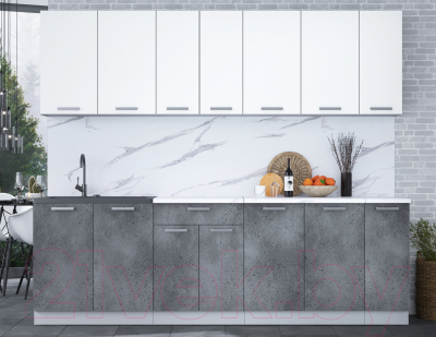 Кухонный гарнитур Интерлиния Мила Лайт 2.5 (белый платинум/бетон портленд/белый гранит)