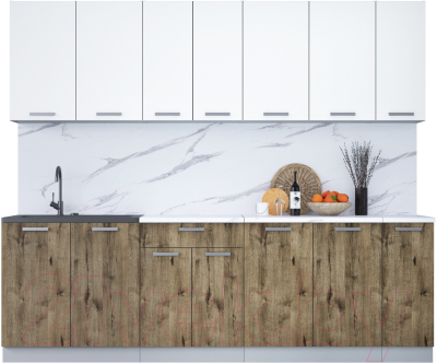 Кухонный гарнитур Интерлиния Мила Лайт 2.5 (белый платинум/дуб веллингтон/белый гранит) - фото