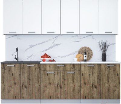 Кухонный гарнитур Интерлиния Мила Лайт 2.4 (белый платинум/дуб веллингтон/белый гранит) - фото