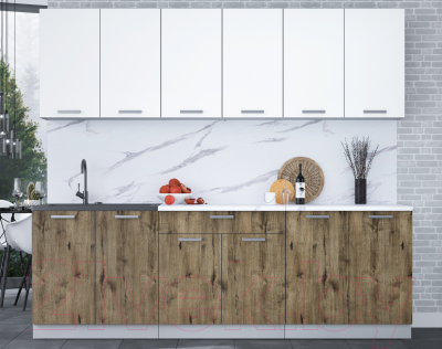 Кухонный гарнитур Интерлиния Мила Лайт 2.4 (белый платинум/дуб веллингтон/белый гранит)