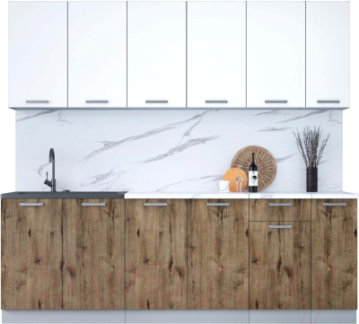 Кухонный гарнитур Интерлиния Мила Лайт 2.3 (белый платинум/дуб веллингтон/белый гранит) - фото