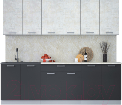 Кухонный гарнитур Интерлиния Мила Лайт 2.4 (бетон лайт/антрацит/опал светлый) - фото