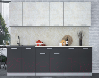 Кухонный гарнитур Интерлиния Мила Лайт 2.4 (бетон лайт/антрацит/опал светлый)