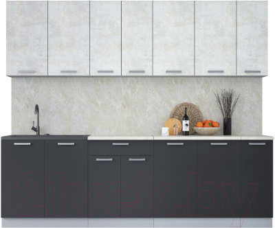 Кухонный гарнитур Интерлиния Мила Лайт 2.5 (бетон лайт/антрацит/опал светлый) - фото