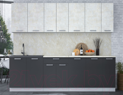 Кухонный гарнитур Интерлиния Мила Лайт 2.5 (бетон лайт/антрацит/опал светлый)