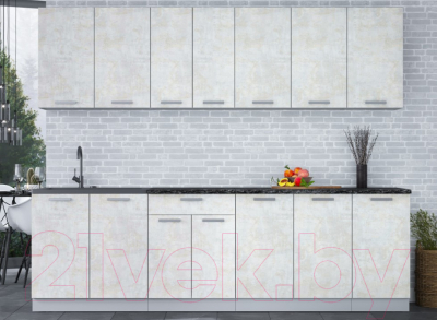 Кухонный гарнитур Интерлиния Мила Лайт 2.6 (бетон лайт/бетон лайт/кастилло темный)