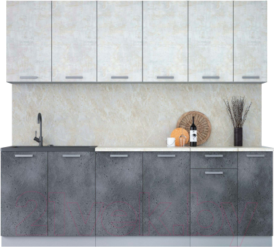 Кухонный гарнитур Интерлиния Мила Лайт 2.3 (бетон лайт/бетон портленд/опал светлый) - фото