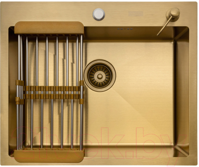 Мойка кухонная Arfeka Eco AR 60x50 + CL AR + DS AR (золото, с дозатором и коландером) - фото