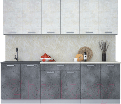 Кухонный гарнитур Интерлиния Мила Лайт 2.4 (бетон лайт/бетон портленд/опал светлый) - фото